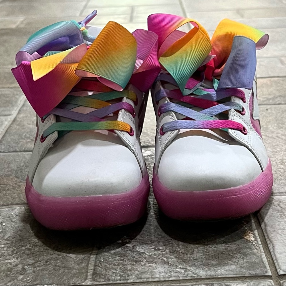 JoJo Siwa White and Pink Sneakers with Rainbow Bows